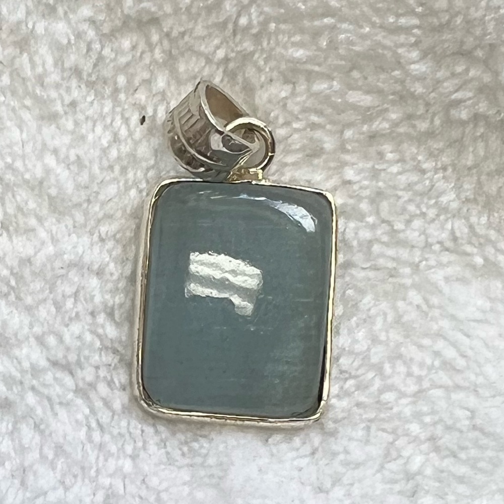 Sterling‎ silver aquamarine square pendant - Picture 3 of 4
